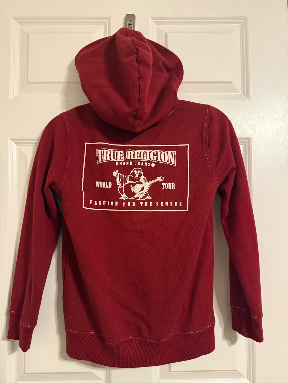 True Religion BOYS youth XL Deep Red Zip-Up Hoodie with Back Graphic